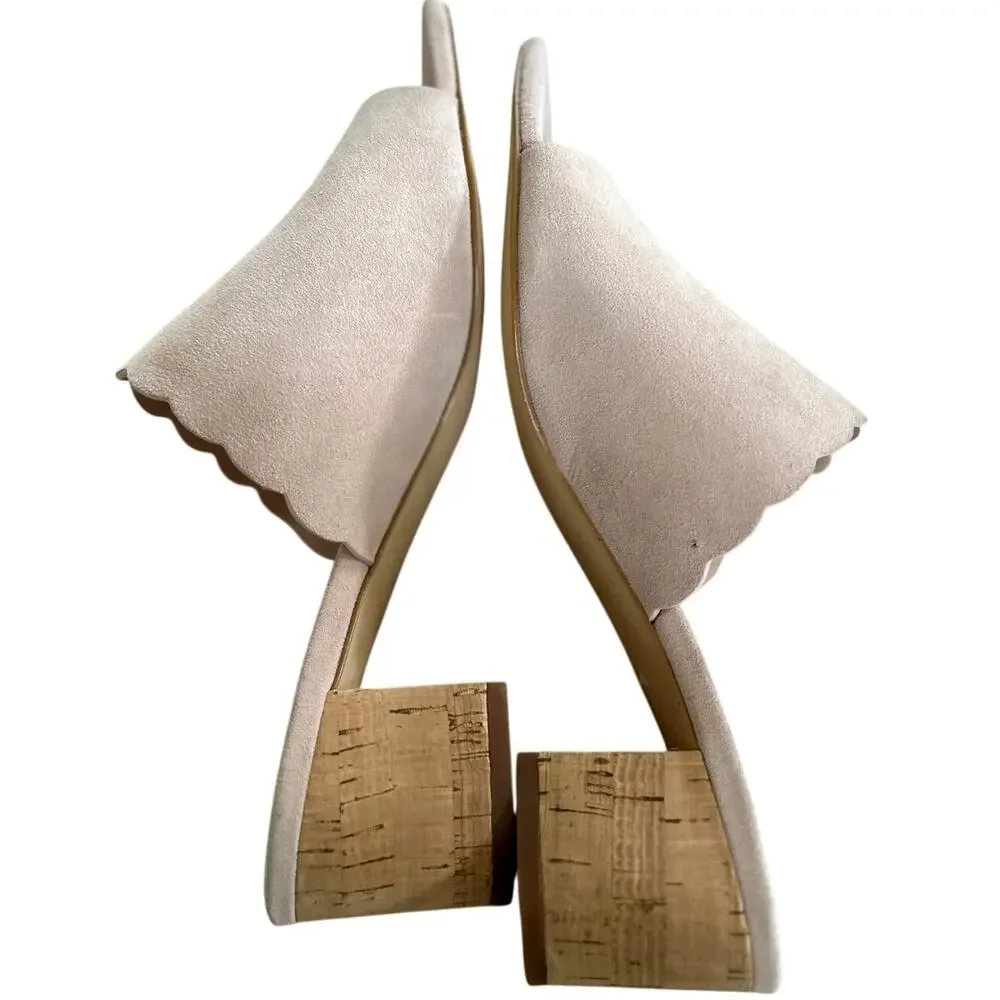 Kate Spade Blythe Blush Pink Suede Cork Heel Slip On Mule